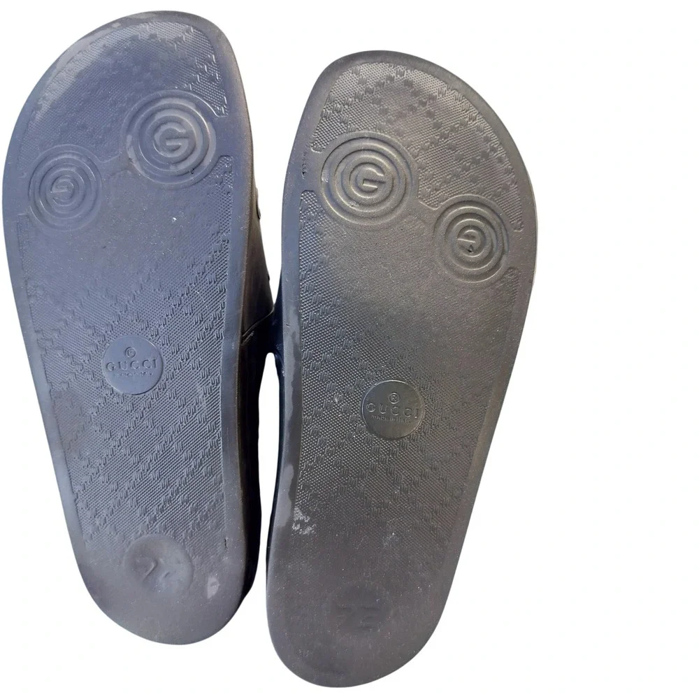 Gucci Rubber Logo Slides Sandals Dark Grey Interlocking G Made in Italy 12